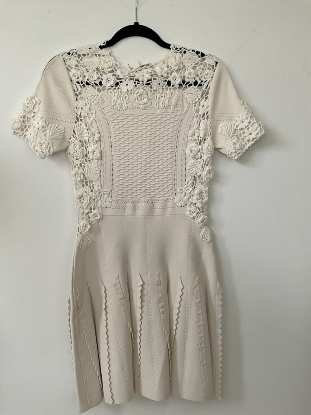 Ulla Johnson Henrietta Dress Pristine Cream Crochet Knit Fit Flare Mini S NWT - Picture 3 of 8